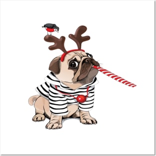 Merry Christmas with the cutest PUG ever Posters and Art